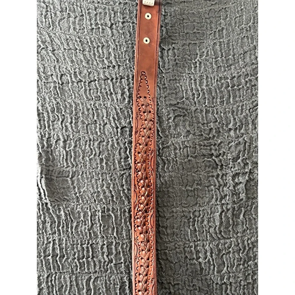 New Vintage Genuine Leather Hand Tooled‎ Braided Western Belt sz 32
